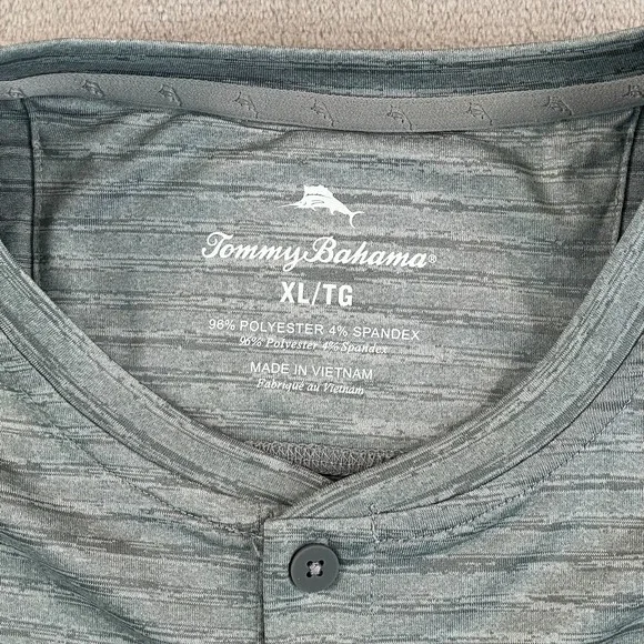Tommy Bahama Wave Crest Henley T Shirt Men XL Grey IslandZone Performance NWOT - Picture 3 of 9
